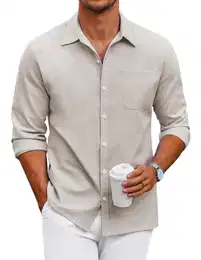 Hemd Herren Langarm Freizeithemden Oxford Hemd Casual Slim Fit Button Down Hemd Oberhemden Herren Langarm Spreizkragen Hemden Hellbraun M