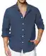 Enlision Blaues Hemd Herren Langarm Leinenhemd Herren Smog Blau Baumwolle Leichtes Freizeithemd Sommerhemd Hemden Regular Fit Henley Shirt M
