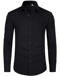 J.VER Hemd Herren Modern Bügelleichtes Langarmshirt Wrinkle Free Formal Oberhemd Dehnbar Herren Hemd Leicht Einfarbig Freizeithemden,Schwarz,M