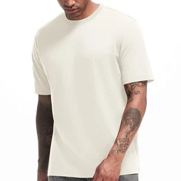 Herren Dickes Rundhals T-Shirt Herren Hochwertiges Baumwoll Schwergewicht T-Shirt mit Anti-Schrumpfung(T2 Beige M)