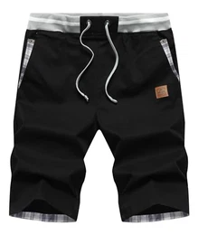 Herren Shorts Sommer Strech Chino Hosen Herren Kurze Baumwolle Freizeit Cargo Kurze Hose Männer mit Elastischer Bund M Schwarz