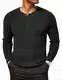 COOFANDY Herren Henley Kragen Pullover Strickpullover Rundhals Waffelmuster Grobstrick Sweater mit Knöpfe Langarmshirt Slim Fit Pulli Schwarz M