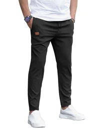 Herren Hose Chino Cargo Jogginghose Herren Baumwolle Sporthose Casual Freizeithose Elastische Taille mit Kordelzug Sweatpants Herren mit 4 Taschen(Schwarz,L)