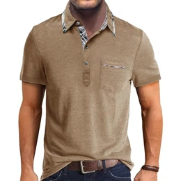 Poloshirt Herren Kurzarm Kontrastfarbe T Shirts mit Tasche Polo Klassisches Sommer