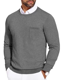 Pullover Herren mit Rundhals-Ausschnitt Leichte Slim Fit Strickpullover Elegant Freizeit Basic Sweater Dunkelgrau M