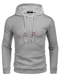 Herren Pullover mit Kapuze Hipster Waffe Kapuzenpullover Winter Gym Langarm Kordelzug Karierten Jacquard Pullover Hoodies M Hellgrau