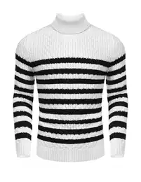 Pullover Herren Rollkragenpullover Strickpullover Rollkragen Winterpullover Rollkragenpulli Sweatshirt Rollkragen Longsleeve Sweater Freizeit Pullover Streifen-A M