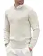 COOFANDY Herren Pullover Rundhals Feinstrick Slim Fit Strickpullover Leichte Zopfmuster Elegangt Pulli Weiß M