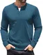 COOFANDY Herren Henleykragen Feinstrick Pullover Basic Langarm Strickpullover Einfarbig Casual Langarmshirt Blau XL