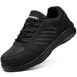 DYKHMILY Sicherheitsschuhe Herren Arbeitsschuhe Leicht Anti Smashing Atmungsaktiv Durchstichfest Bequem Mode Schutzschuhe Stahlkappe Sneaker(Schwarz Mode,41EU)