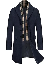Mantel Herren Wintermantel Winterjacke Trenchcoat Windjacke Reversjacke Herrenmantel Kurzmantel mit Abnehmbaren Karierten Schals Männer Warmer Wollmantel Navy blau M