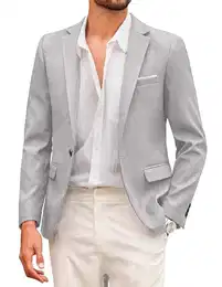 Sportlich Sakko Herren Freizeit Blazer Slim Fit Sommer Anzugjacke 1 Knopf Jackett Mistygrau M