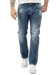 Herren Jeans Regular Fit Stretch Jeans Männerhose Herrenjeans Denim Hosen Herrenhose Straight Cut Stonewashed RC-2282 Blau W33 L36