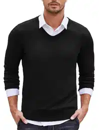 Herren Pullover V Ausschnitt Langarm Pullover Sweater Winter Männer Strickpullover Casual Pulli Schwarz M