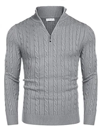 Basic Half Zip Strickpullover Herren Langarm Pullover Stehkragen Swestershirt Slim Fit Rollkragenpulli Einfarbig Pulli Grau M