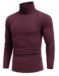 Herren Rollkragenpullover Thermo Rollkragenshirt Pullover Winter Rollkragen Rollkragenpulli Langarmshirt Dunkelrot M