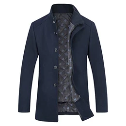 Herren Mantel mit Winterweste Kurzer Wolle Wintermantel Winter Outdoor Dicker Wollmantel, Blau 1853, M
