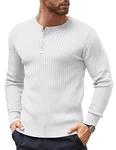 COOFANDY Herren Pullover mit Knopfleiste Henley Strickpullover Weiß