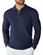 COOFANDY Herren Pullover Polo Kragen Half Zip Strickpullover Feinstrick Männer Sweatshirt Basic Winterpullover Langarmpullover Pulli Marineblau M