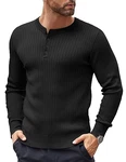 COOFANDY Herren Pullover mit Knopfleiste Henley Strickpullover Schwarz