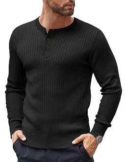 COOFANDY Herren Pullover mit Knopfleiste Henley Strickpullover