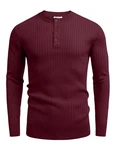 COOFANDY Herren Pullover mit Knopfleiste Henley Strickpullover Weinrot