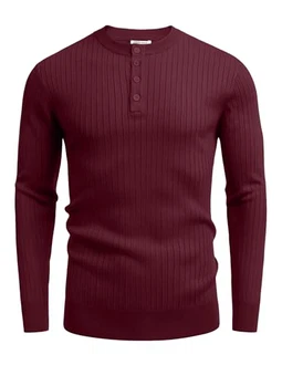COOFANDY Herren Pullover mit Knopfleiste Henley Strickpullover Weinrot COOFANDY Herren Pullover mit Knopfleiste Henley Strickpullover Weinrot