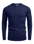 COOFANDY Herren Pullover mit Knopfleiste Henley Strickpullover Blauviolett