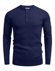 COOFANDY Herren Pullover mit Knopfleiste Henley Strickpullover Blauviolett
