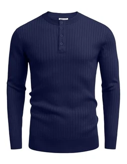 COOFANDY Herren Pullover mit Knopfleiste Henley Strickpullover Blauviolett