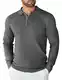 COOFANDY Polo Pullover Herren Strickpullover Zip Pullover Sweater Arbeitspullover Basic Sweatshirt Männer Langarmpullover Pulli Mittelgrau XL