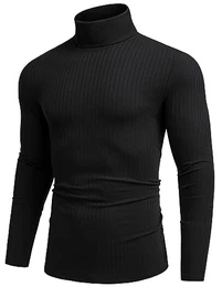 Rollkragenpullover Herren Winter Rollkragenpulli Strickpullover Turtleneck Sweater Basic Pullover mit Rollkragen Langarmshirt Rollkragen Männer Rolli Slim Fit Schwarz M