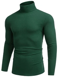 Pullover Herren Winter Rollkragen Langarmshirt Rollkragenshirt Herren Sweater Strickpullover Basic Pullover Männer Rollkragenpullover Grün M