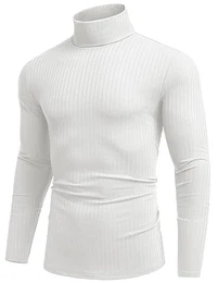 Langarmshirt Herren Rollkragenshirt Winter Pullover Rollkragen Herren Sweater Strickpullover Basic Pullover Männer Rollkragenpullover Slim Fit Weiß M