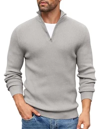 Herren Half Zip Pullover Rollkragenpullover Casual Business Pullover Winterpullover Strickpullover Rollkragenpulli Rolli Pullis Arbeitspullover Hellgrau XL
