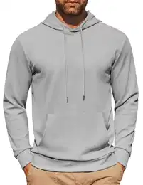 Pullover Herren mit Kapuze Langarm Casual Hoodie Unisex Twill Einfarbig Männer Kapuzenpullover Sport Sweatshirt mit Tsachen Hellgrau M
