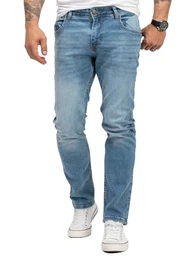 Herren Jeans Regular Fit Stretch Jeans Männerhose Herrenjeans Denim Hosen Herrenhose Straight Cut Stonewashed LL-4001 Blau W33 L34