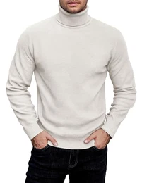 Rollkragenshirt Herren Rollkragenpullover Herrenpullover Langarm Feinstrick Pullover Winter Pullover Warm Pulli Business Unterziehrolli Sweater Solid Weiß M