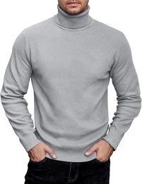 Pulli Herren Langarm Feinstrickpullover Rollkragenpulli Strick Pullover Warm Pulli Langarmshirt Kragen Pullover Knit Sweater Rollkragenpulli Casual Hellgrau L