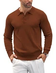 COOFANDY Herren Langarm Strickpullover Poloshirt Braun