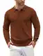 COOFANDY Pullover Herren Poloshirt Herren Langarm Strickpullover Männer Strick Poloshirt Polohemd mit Polokragen Herbst Pulli Braun M
