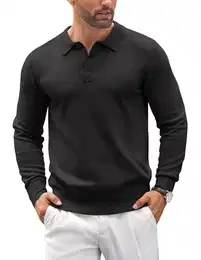 Pullover Herren Poloshirt Herren Langarm Polo Strickpullover Feinstrick Sweater Männer Pullover Regular Fit Winterpullover Casual Pulli Schwarz M