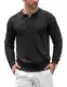 COOFANDY Pullover Herren Poloshirt Herren Langarm Polo Strickpullover Feinstrick Sweater Männer Pullover Regular Fit Winterpullover Casual Pulli Schwarz M