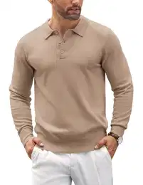 Pullover Herren Poloshirt Strickpullover Mit Polokragen Männer Pullover Business Winterpullover Basic Sweaters Pulli mit Knopf Khaki M
