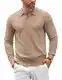COOFANDY Pullover Herren Poloshirt Strickpullover Mit Polokragen Männer Pullover Business Winterpullover Basic Sweaters Pulli mit Knopf Khaki M
