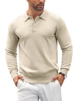 COOFANDY Herren Langarm Strickpullover Poloshirt COOFANDY Herren Langarm Strickpullover Poloshirt