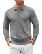 COOFANDY Poloshirt Herren Langarm Polo Strickpullover mit Polokragen Strick Poloshirt Business Pullover Einfarbig Grau M