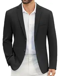 Herren Sakko Freizeit Business Strick Blazer 2 Knöpfe Reverskragen Regular Fit Anzugjacke Schwarz M