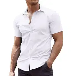 Herren Hemd Kurzarm Herrenhemd Sommerhemd Bügelfrei Business Hemd Freizeithemden Stretch Kurzarmhemd Button Down Hemd Formales Hemd Hochzeit Weiß M