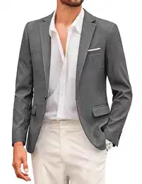 Herren Sakko Sportlich Freizeit Blazer Revers Kragen Business Anzugjacke 1 Knopf Graue M